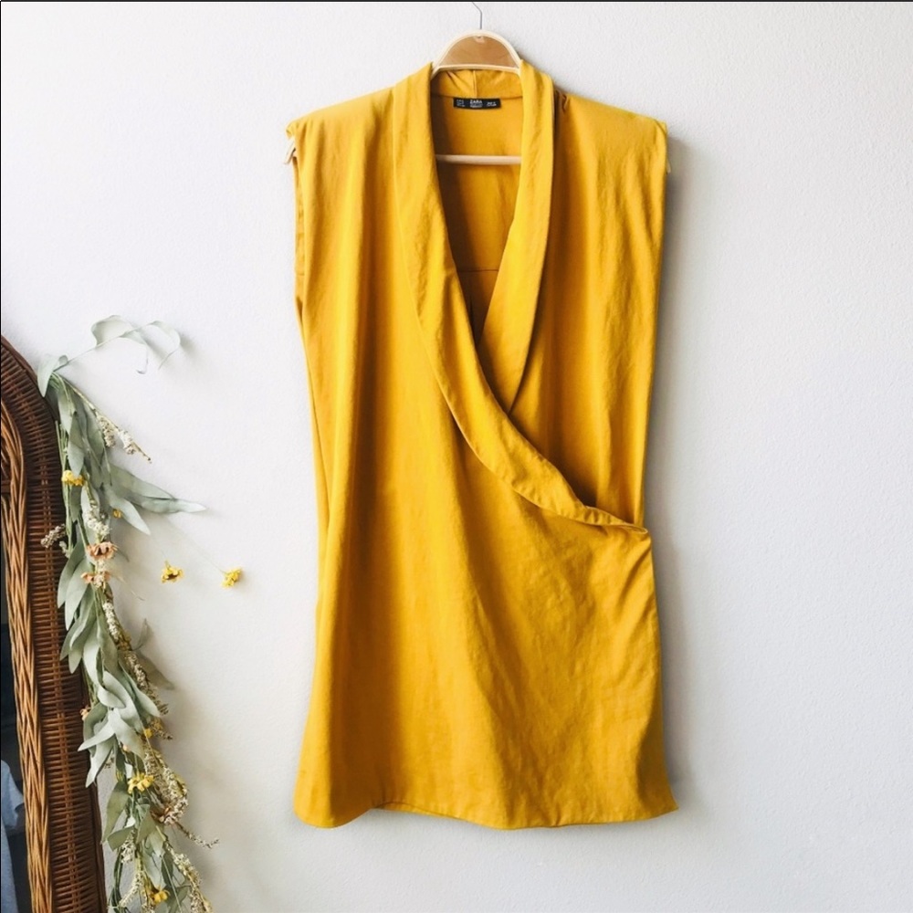 Zara mustard yellow wrap shift dress